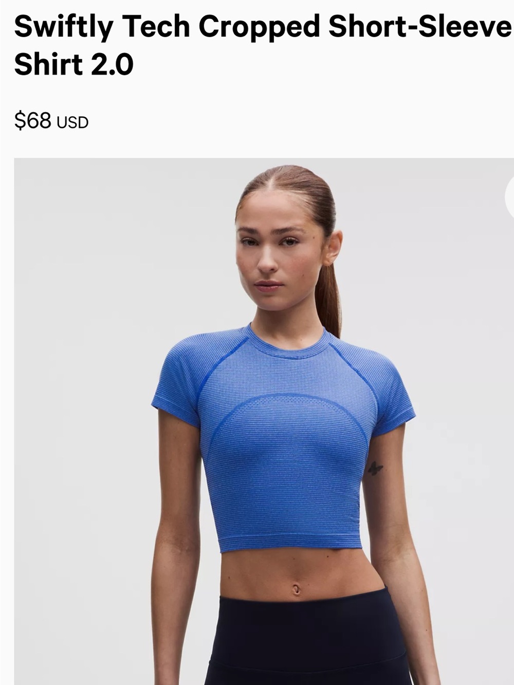 lululemon athletica Swiftly Tech Cropped Short-Sleeve Shirt 2.0 - Blue NWT sz 4